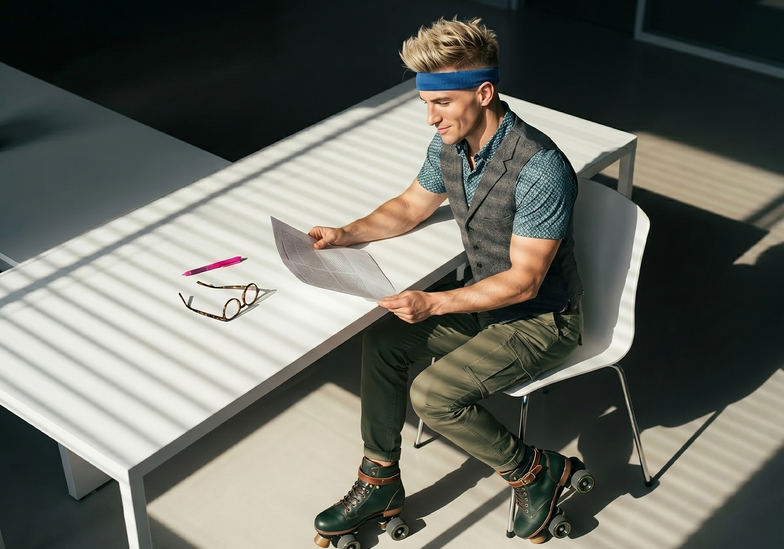 Woman reading a document at a desk